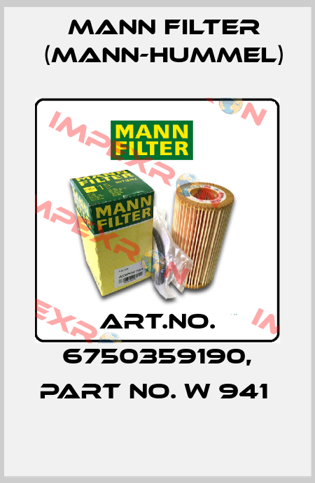 Art.No. 6750359190, Part No. W 941  Mann Filter (Mann-Hummel)