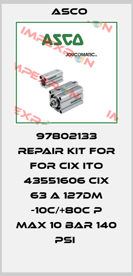 97802133 REPAIR KIT FOR FOR CIX ITO 43551606 CIX 63 A 127DM -10C/+80C P MAX 10 BAR 140 PSI  Asco