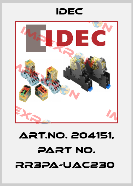 Art.No. 204151, Part No. RR3PA-UAC230  Idec