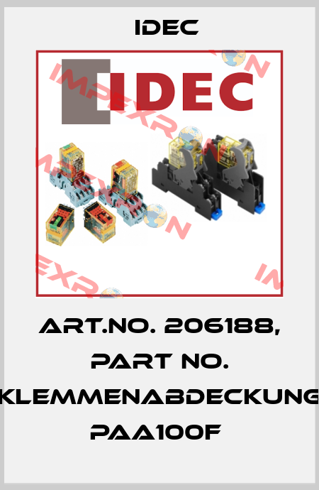 Art.No. 206188, Part No. KLEMMENABDECKUNG PAA100F  Idec