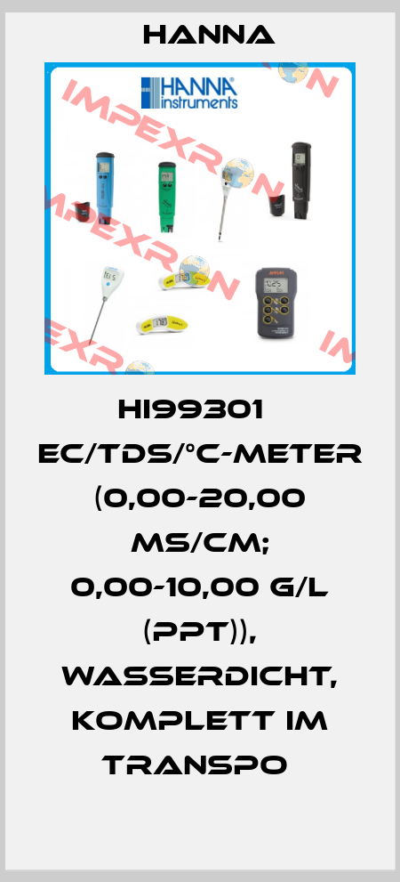 HI99301   EC/TDS/°C-METER (0,00-20,00 MS/CM; 0,00-10,00 G/L (PPT)), WASSERDICHT, KOMPLETT IM TRANSPO  Hanna