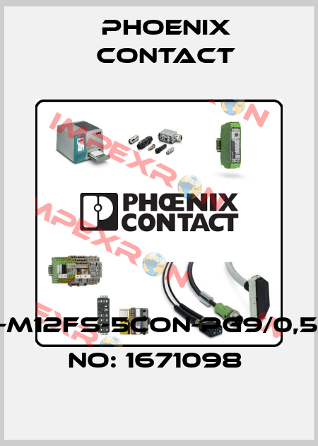 SACC-E-M12FS-5CON-PG9/0,5-ORDER NO: 1671098  Phoenix Contact