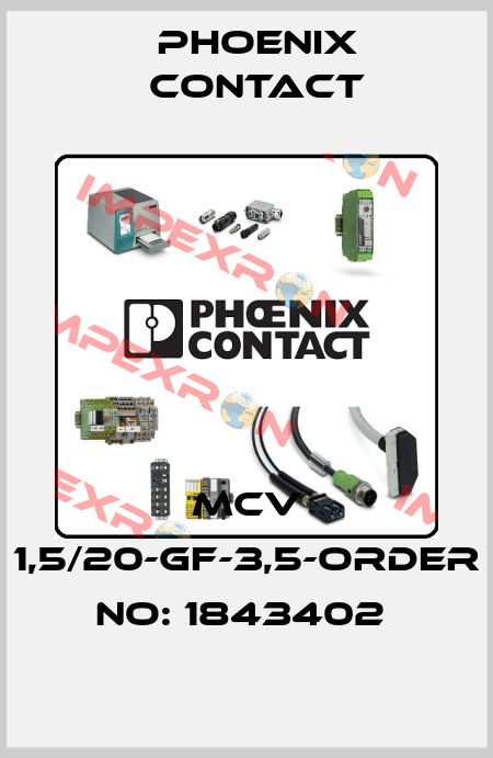 MCV 1,5/20-GF-3,5-ORDER NO: 1843402  Phoenix Contact