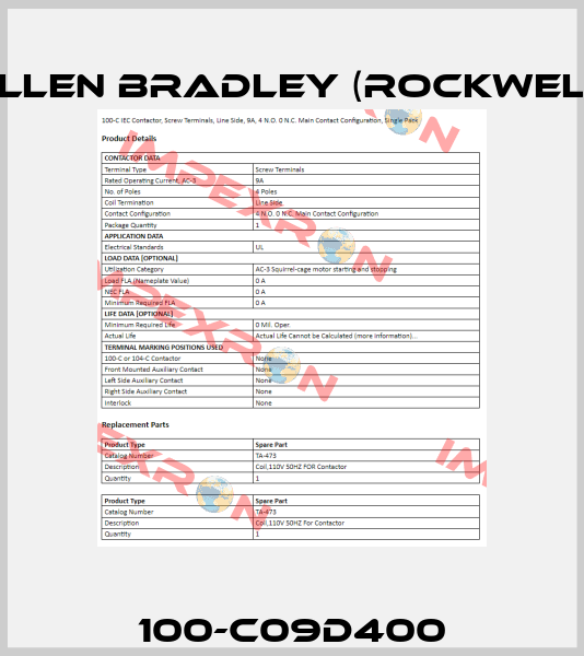 100-C09D400 Allen Bradley (Rockwell)