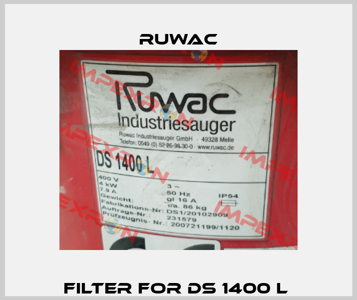 filter for DS 1400 L  Ruwac